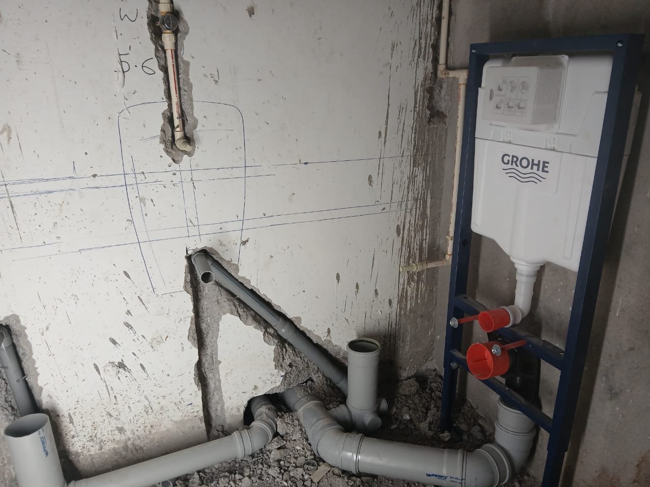 Concealed Grohe Cistern & Drainage Piping Installation