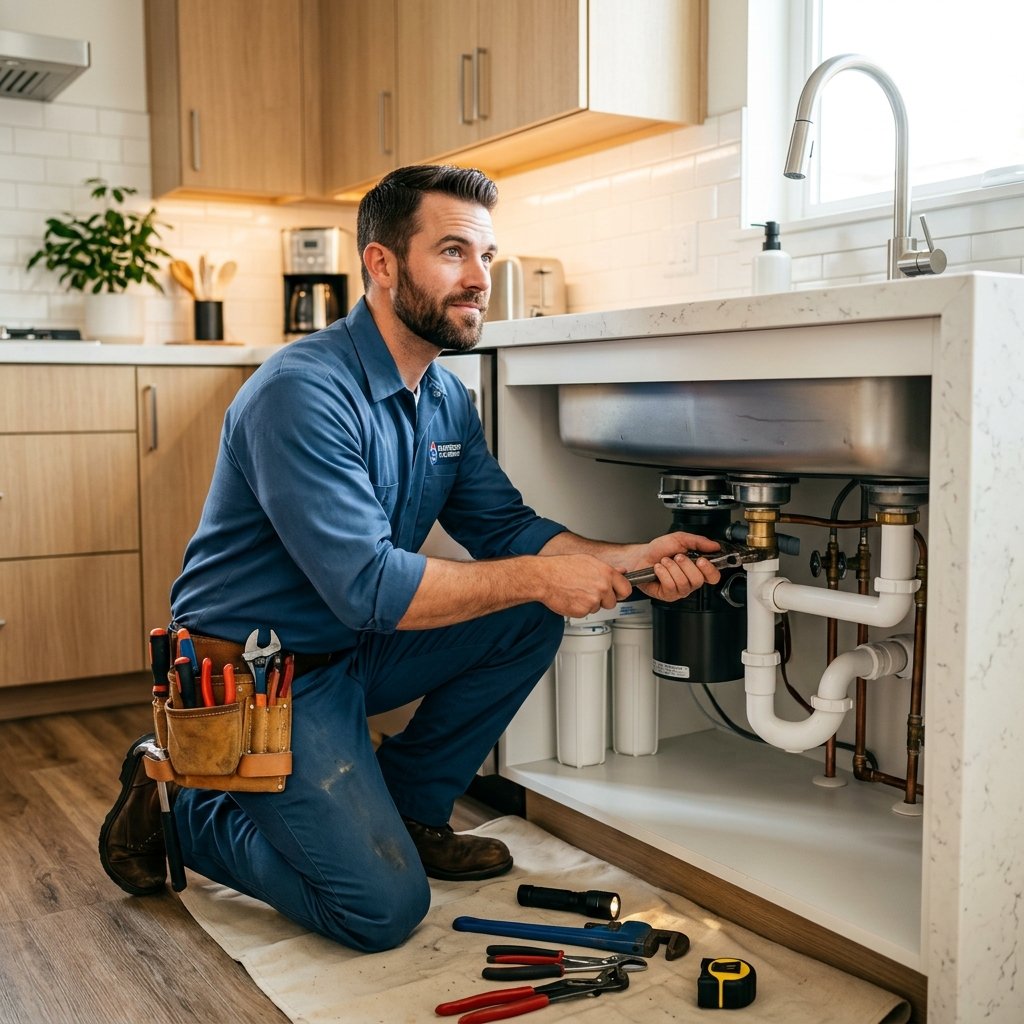 Professional plumber at work